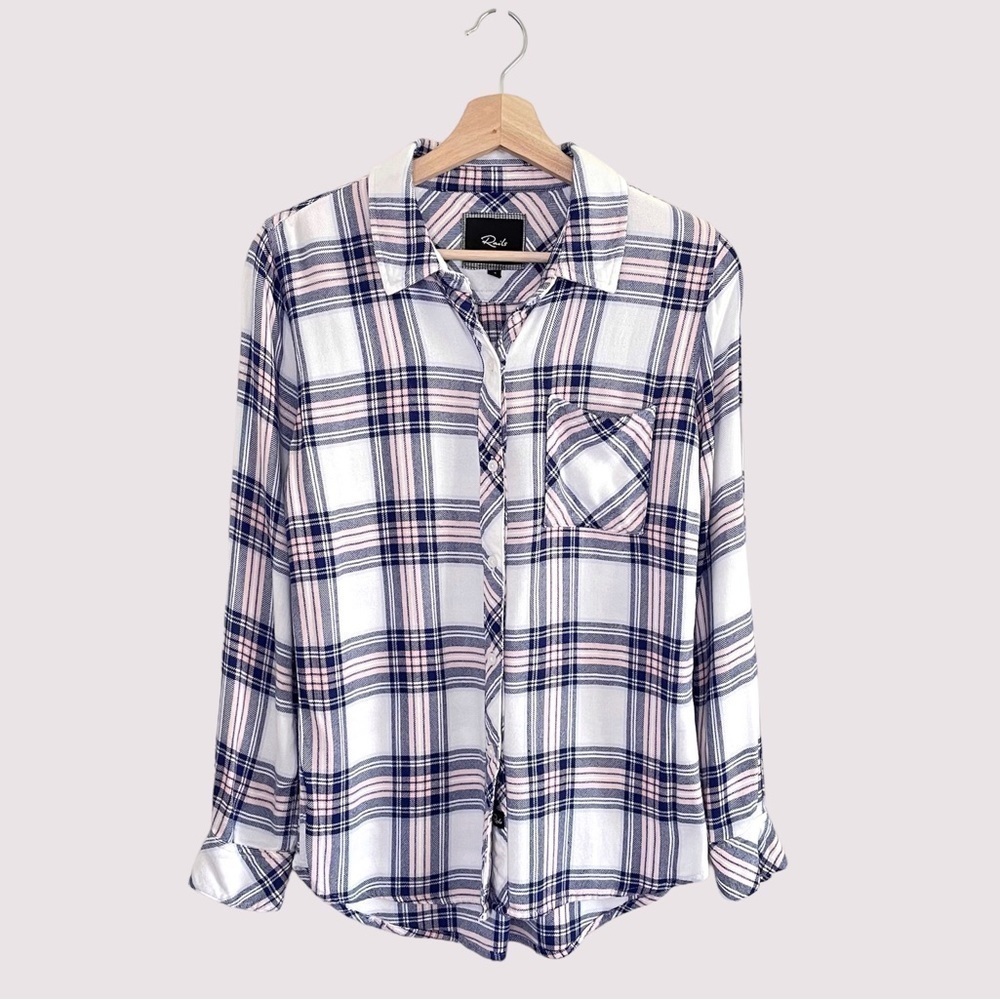 Rails Hunter Plaid Button Down Long Sleeve Shirt White Navy Pink XS